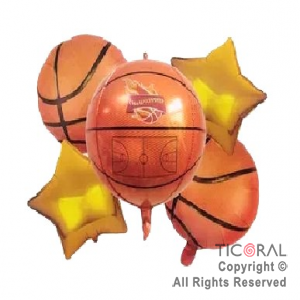 SET DE GLOBOS METALIZADO PELOTA BASQUET 5 UNIDADES 